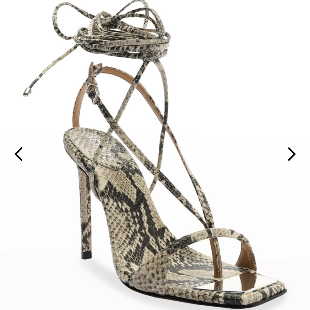 NWB Schutz Vikki Snake-Embossed Leather Lace-Up High-Heel Sandals Size 7.5
